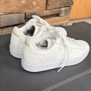 Adidas Women's White Sneakers with Gold Details